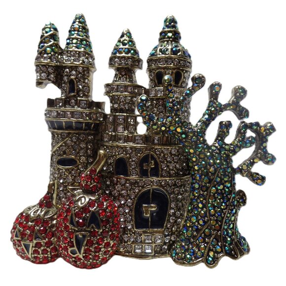 Exquisite Crystal Haunted House Castle Halloween Brooch - Picture 1 of 2